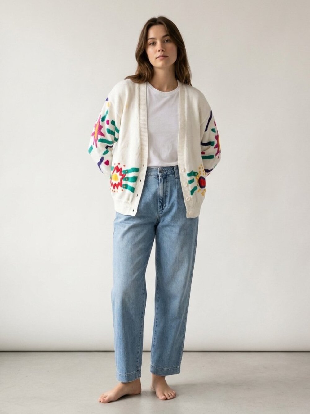 Vintage embroidered cable knit Cardigan tennis sweater 90s